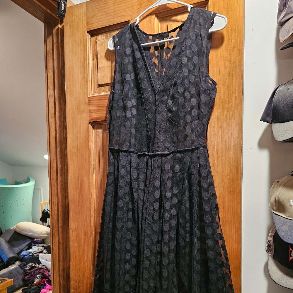 Alfani black polka dot dress mesh overlay